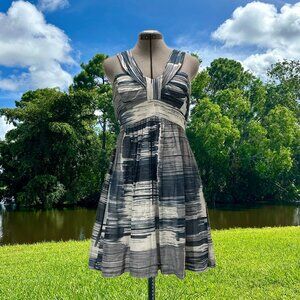 ANTHROPOLOGIE SINE Stormy Seascape Silk Dress Blue / White Empire Knee Length 6